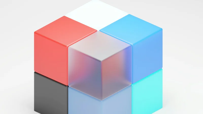 Stacked 3D cubes in red, blue, and cyan