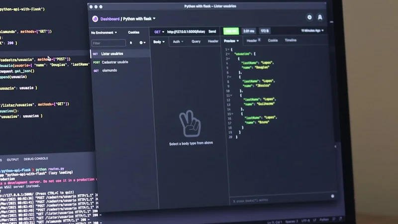 API testing tool open on a modern laptop